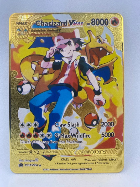 Metallkarte Charizard VMax + Trainer Glurak