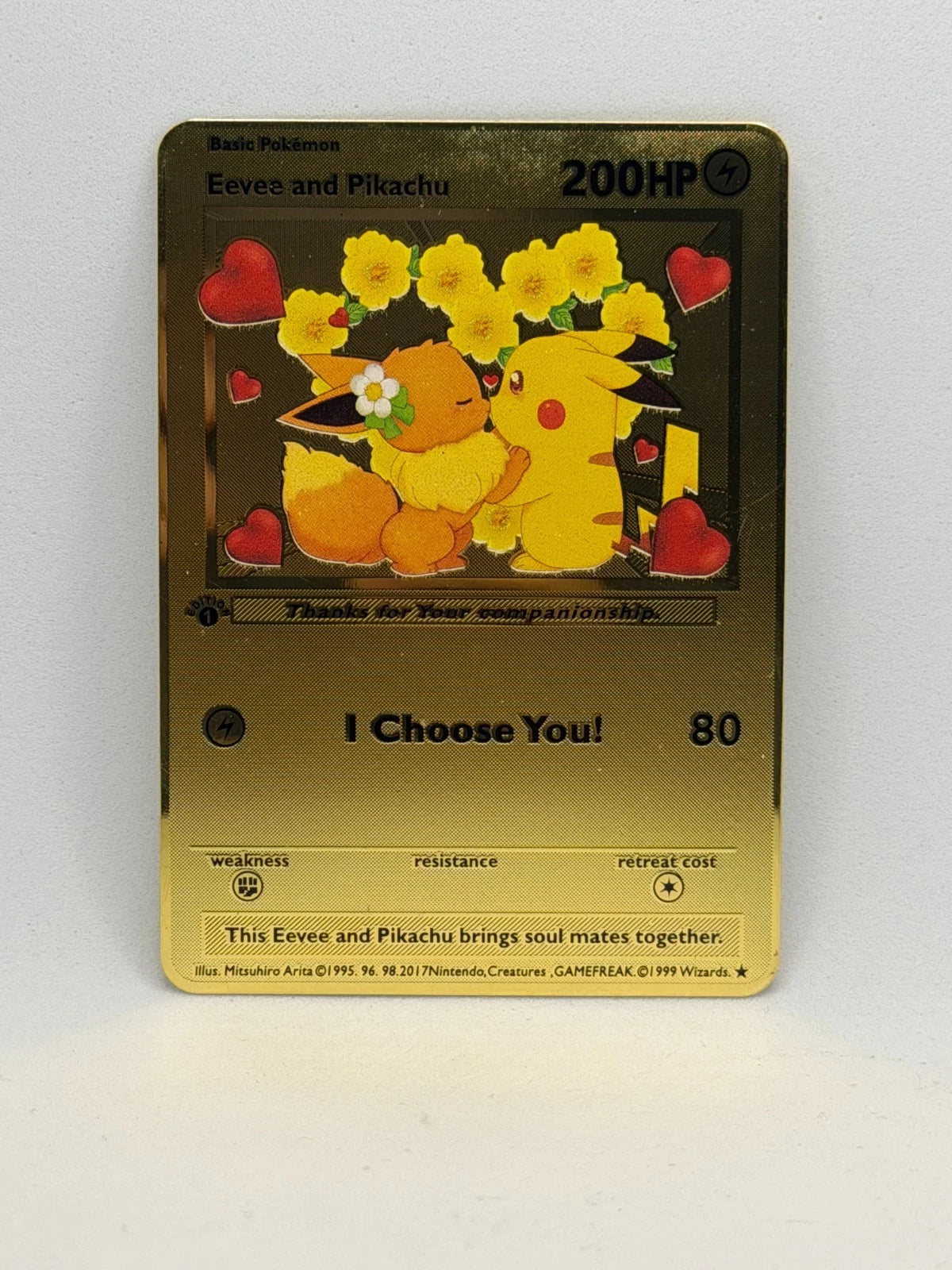 Metallkarten als Geschenk für den Partner: Pikachu - Evoli - Glumanda - Mew - Schiggy - Pumeluff - Bisasam